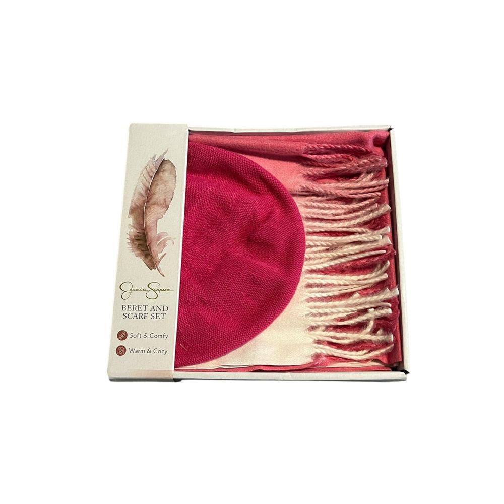 Jessica Simpson Beret Scarf Set Pink White One Size
